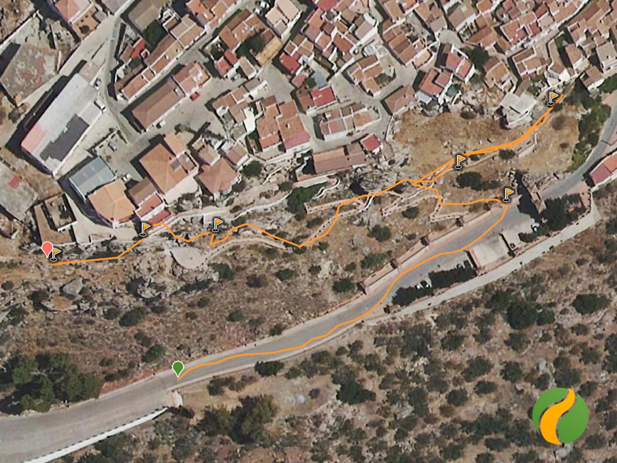 Track, mapa y ruta del acceso a la vía ferrata en Comares